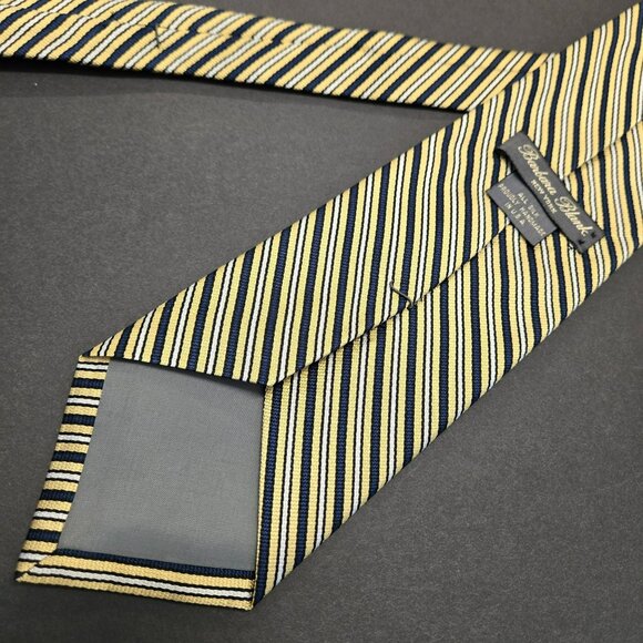 Barbara Blank Yellow Blue Striped Silk Tie 64" Handmade In USA Mens Necktie - Picture 5 of 7